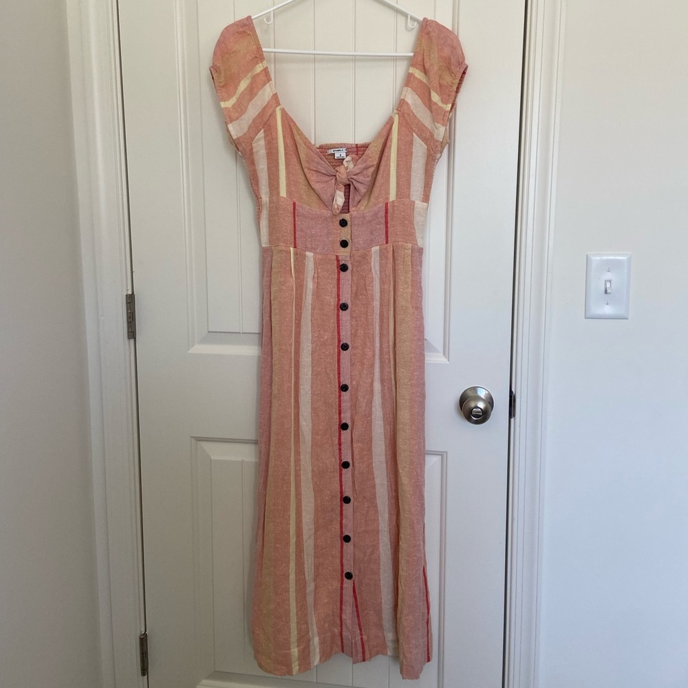 EUC O’NEILL‎ women’s Elijah midi striped cap sleeve tied bow dress small
